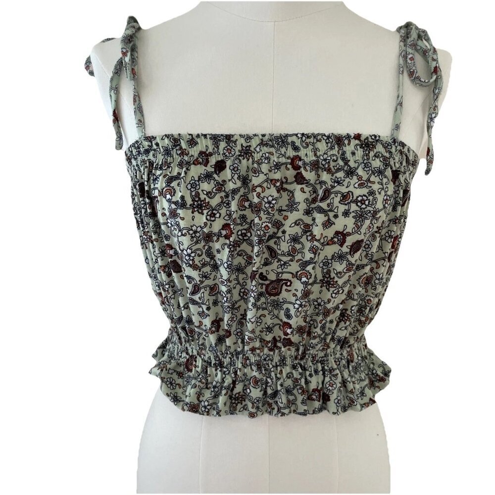 Sky and Sparrow Crop Top Blouse Womens Small Green Paisley Spaghetti Straps Boho